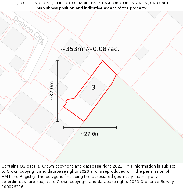 3, DIGHTON CLOSE, CLIFFORD CHAMBERS, STRATFORD-UPON-AVON, CV37 8HL: Plot and title map