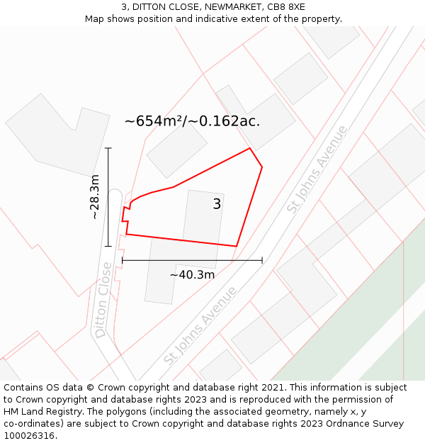 3, DITTON CLOSE, NEWMARKET, CB8 8XE: Plot and title map