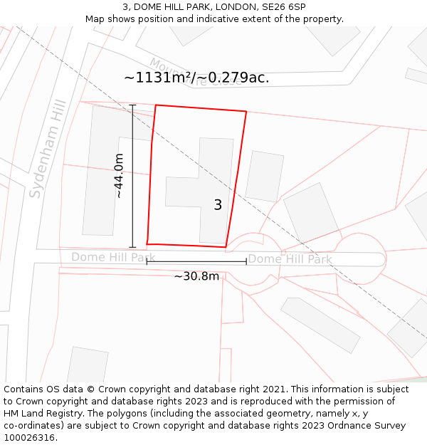3, DOME HILL PARK, LONDON, SE26 6SP: Plot and title map