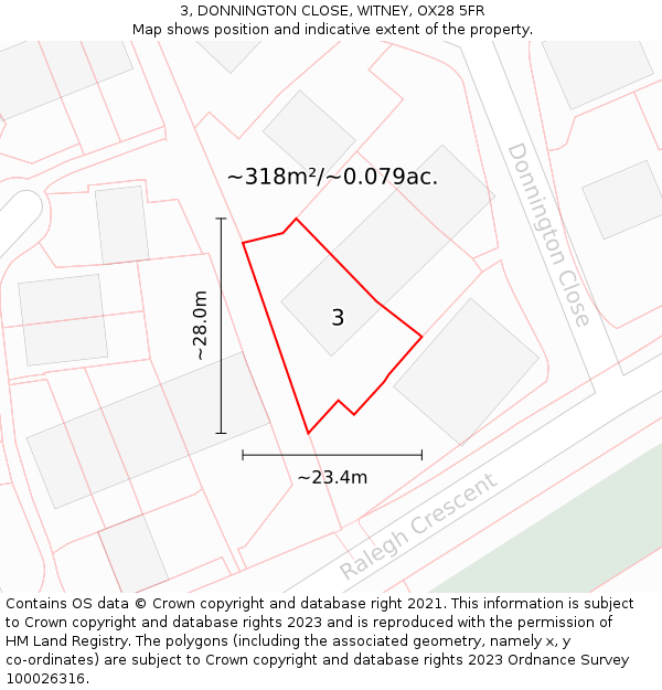 3, DONNINGTON CLOSE, WITNEY, OX28 5FR: Plot and title map