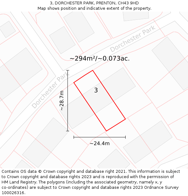 3, DORCHESTER PARK, PRENTON, CH43 9HD: Plot and title map