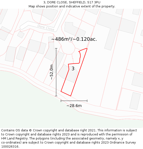 3, DORE CLOSE, SHEFFIELD, S17 3PU: Plot and title map