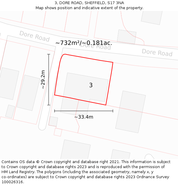 3, DORE ROAD, SHEFFIELD, S17 3NA: Plot and title map