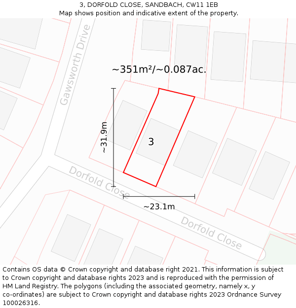 3, DORFOLD CLOSE, SANDBACH, CW11 1EB: Plot and title map