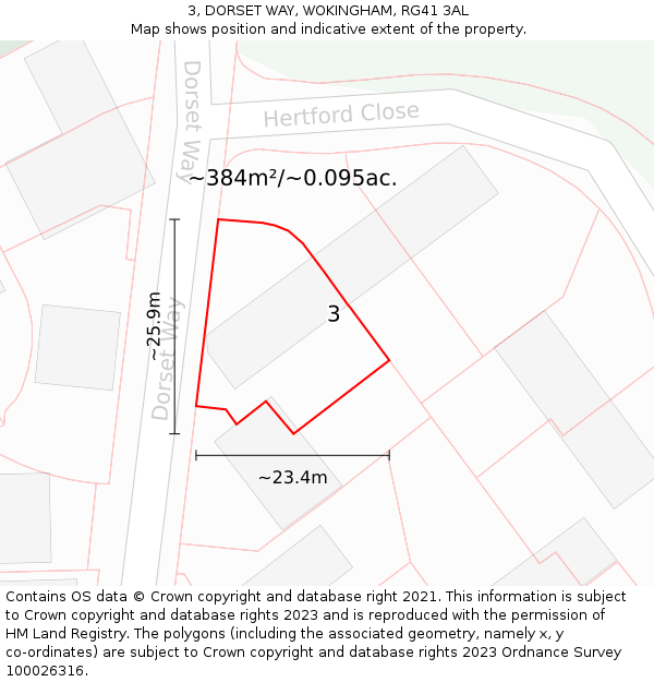 3, DORSET WAY, WOKINGHAM, RG41 3AL: Plot and title map