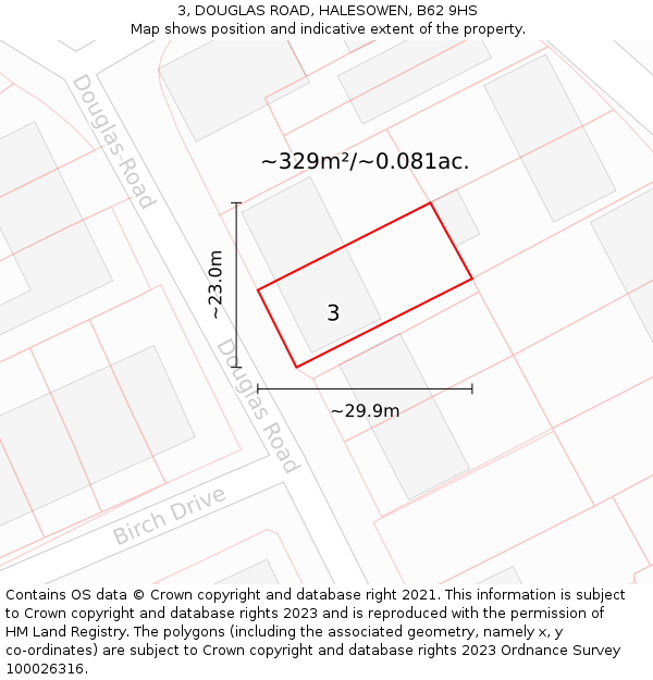 3, DOUGLAS ROAD, HALESOWEN, B62 9HS: Plot and title map