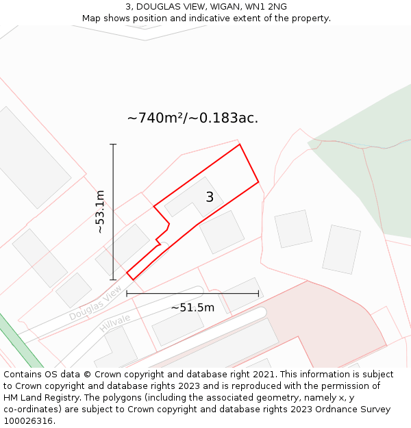 3, DOUGLAS VIEW, WIGAN, WN1 2NG: Plot and title map