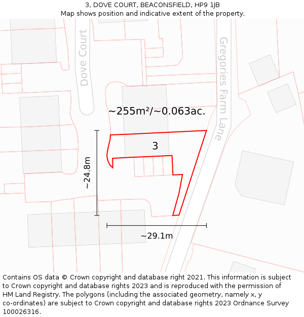 3, DOVE COURT, BEACONSFIELD, HP9 1JB: Plot and title map