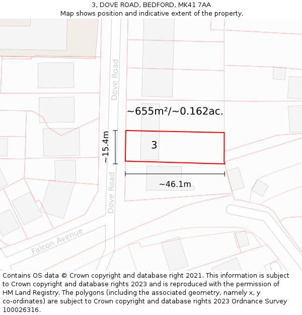 3, DOVE ROAD, BEDFORD, MK41 7AA: Plot and title map