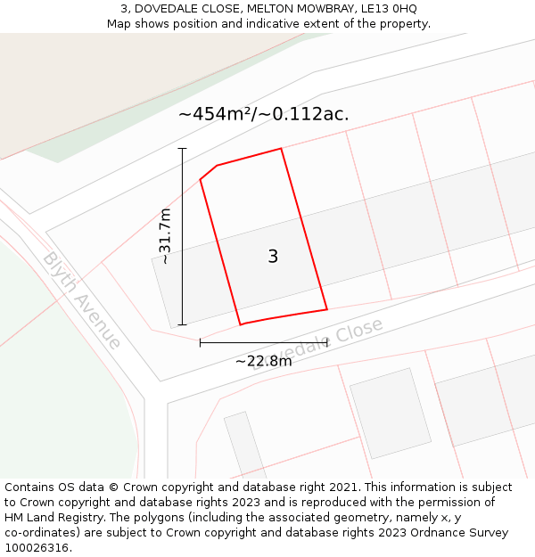 3, DOVEDALE CLOSE, MELTON MOWBRAY, LE13 0HQ: Plot and title map