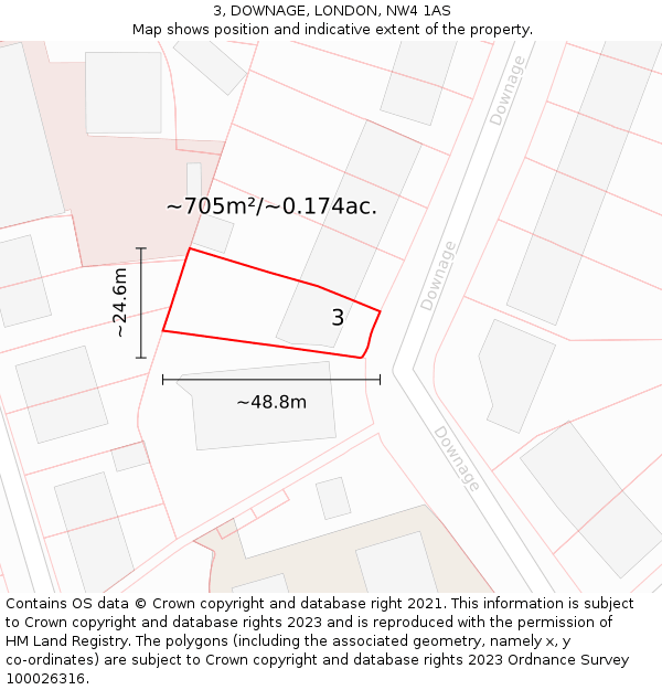 3, DOWNAGE, LONDON, NW4 1AS: Plot and title map