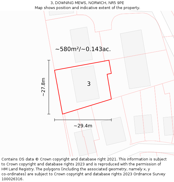 3, DOWNING MEWS, NORWICH, NR5 9PE: Plot and title map