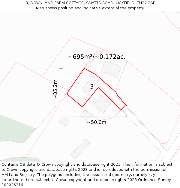 3, DOWNLAND FARM COTTAGE, SNATTS ROAD, UCKFIELD, TN22 2AP: Plot and title map