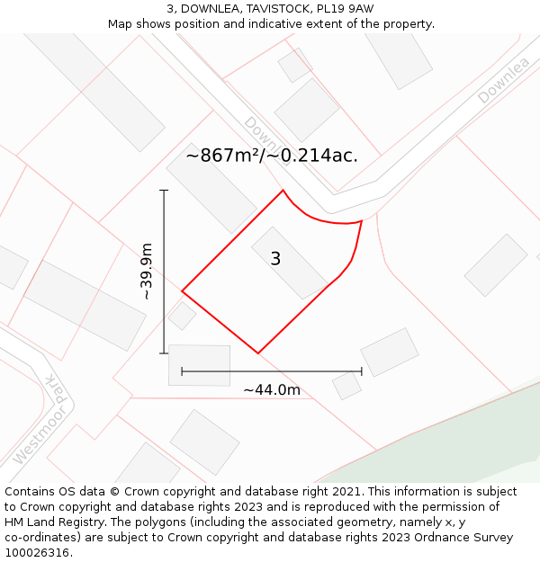 3, DOWNLEA, TAVISTOCK, PL19 9AW: Plot and title map