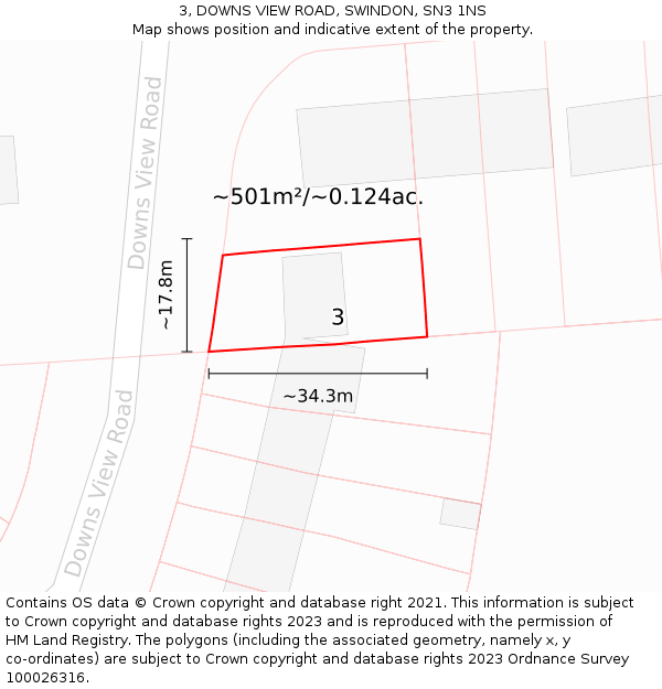 3, DOWNS VIEW ROAD, SWINDON, SN3 1NS: Plot and title map