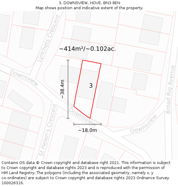 3, DOWNSVIEW, HOVE, BN3 8EN: Plot and title map