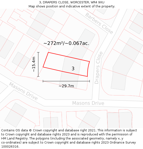 3, DRAPERS CLOSE, WORCESTER, WR4 9XU: Plot and title map