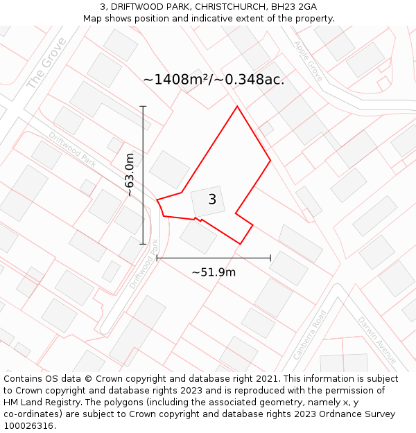 3, DRIFTWOOD PARK, CHRISTCHURCH, BH23 2GA: Plot and title map