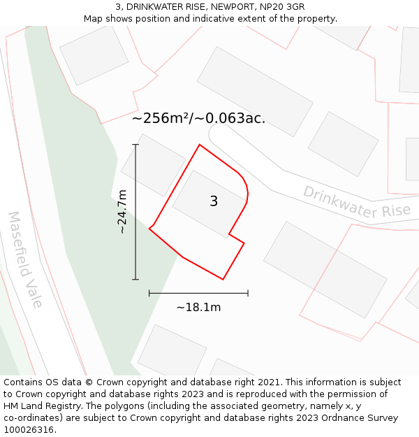 3, DRINKWATER RISE, NEWPORT, NP20 3GR: Plot and title map