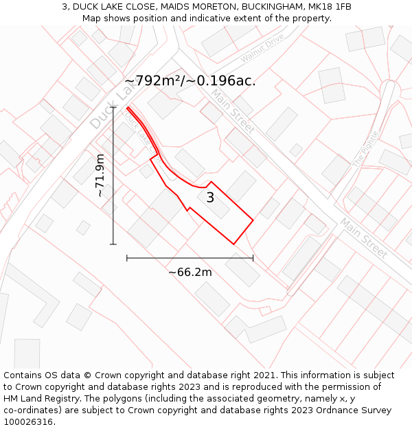 3, DUCK LAKE CLOSE, MAIDS MORETON, BUCKINGHAM, MK18 1FB: Plot and title map