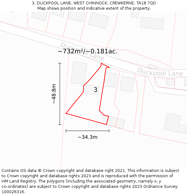 3, DUCKPOOL LANE, WEST CHINNOCK, CREWKERNE, TA18 7QD: Plot and title map