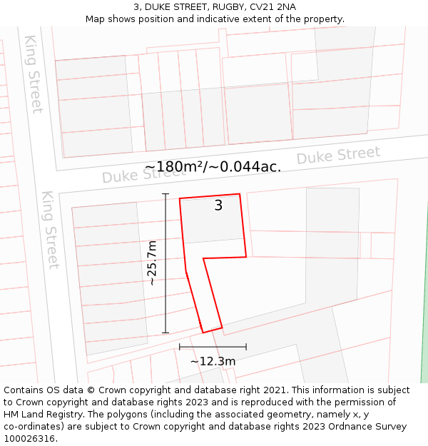 3, DUKE STREET, RUGBY, CV21 2NA: Plot and title map