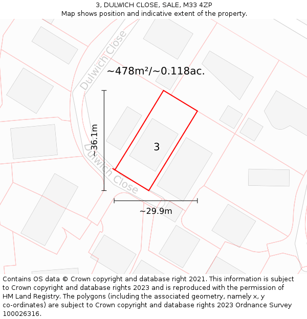 3, DULWICH CLOSE, SALE, M33 4ZP: Plot and title map