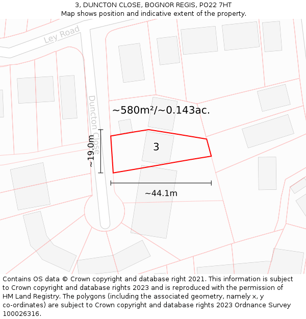 3, DUNCTON CLOSE, BOGNOR REGIS, PO22 7HT: Plot and title map