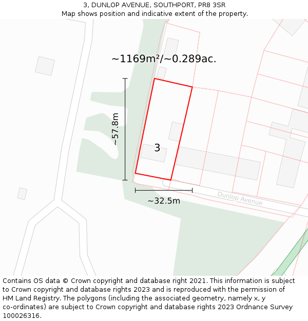 3, DUNLOP AVENUE, SOUTHPORT, PR8 3SR: Plot and title map