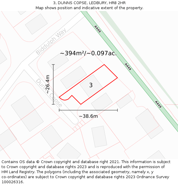 3, DUNNS COPSE, LEDBURY, HR8 2HR: Plot and title map