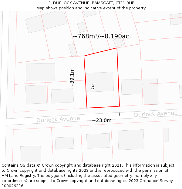3, DURLOCK AVENUE, RAMSGATE, CT11 0HR: Plot and title map