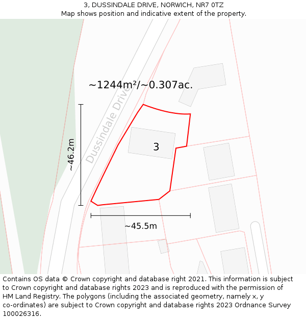 3, DUSSINDALE DRIVE, NORWICH, NR7 0TZ: Plot and title map