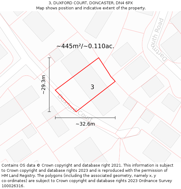 3, DUXFORD COURT, DONCASTER, DN4 6PX: Plot and title map