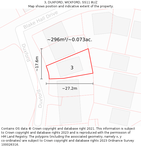 3, DUXFORD, WICKFORD, SS11 8UZ: Plot and title map