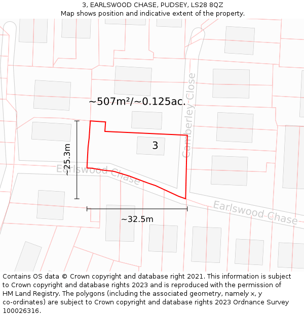 3, EARLSWOOD CHASE, PUDSEY, LS28 8QZ: Plot and title map