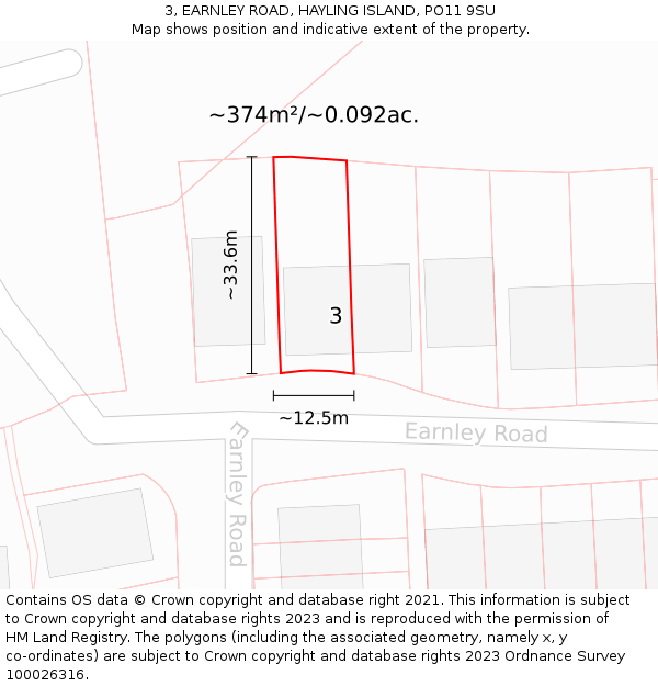 3, EARNLEY ROAD, HAYLING ISLAND, PO11 9SU: Plot and title map