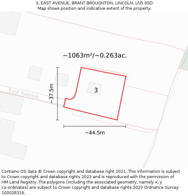 3, EAST AVENUE, BRANT BROUGHTON, LINCOLN, LN5 0SD: Plot and title map