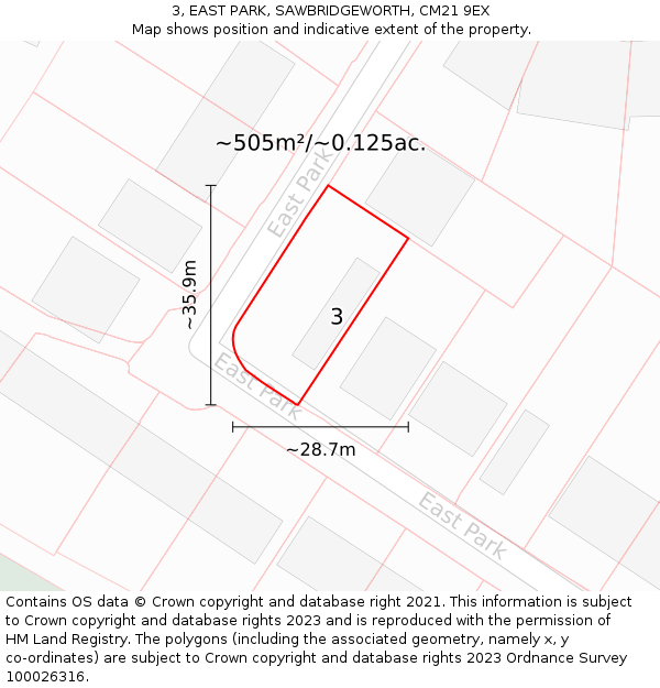 3, EAST PARK, SAWBRIDGEWORTH, CM21 9EX: Plot and title map