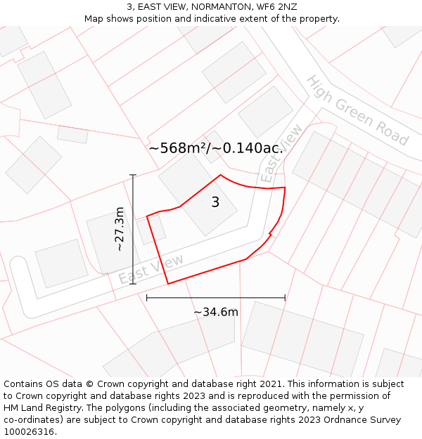 3, EAST VIEW, NORMANTON, WF6 2NZ: Plot and title map