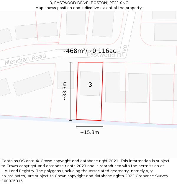 3, EASTWOOD DRIVE, BOSTON, PE21 0NG: Plot and title map