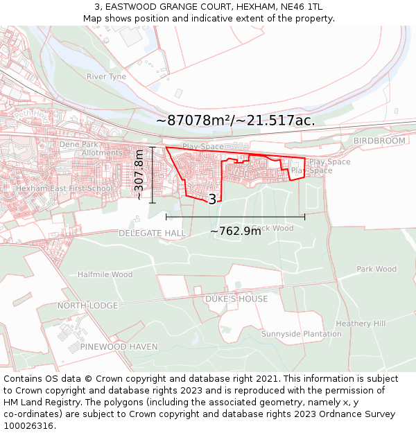 3, EASTWOOD GRANGE COURT, HEXHAM, NE46 1TL: Plot and title map