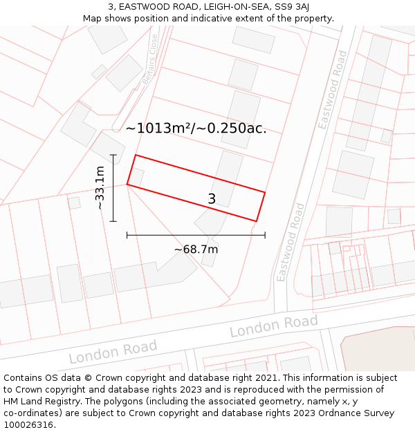 3, EASTWOOD ROAD, LEIGH-ON-SEA, SS9 3AJ: Plot and title map