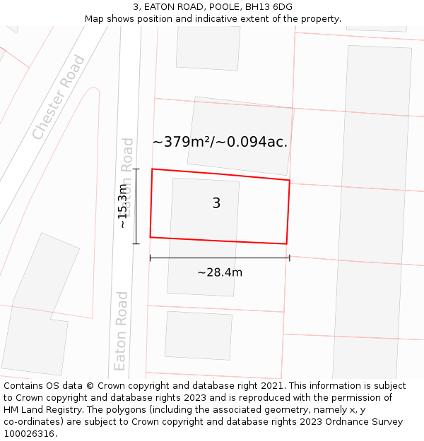 3, EATON ROAD, POOLE, BH13 6DG: Plot and title map