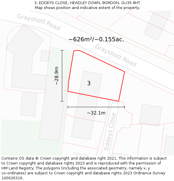 3, EDDEYS CLOSE, HEADLEY DOWN, BORDON, GU35 8HT: Plot and title map