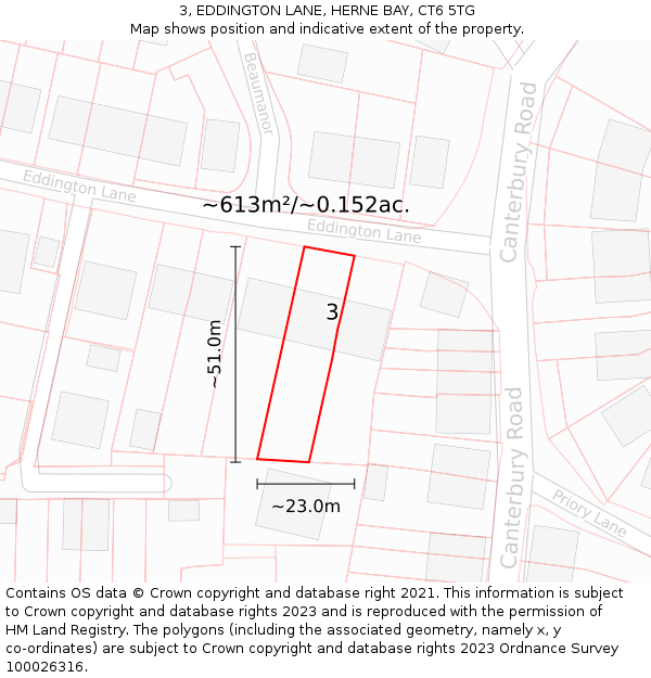 3, EDDINGTON LANE, HERNE BAY, CT6 5TG: Plot and title map