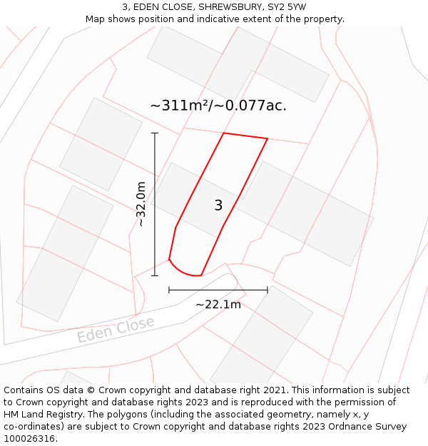 3, EDEN CLOSE, SHREWSBURY, SY2 5YW: Plot and title map