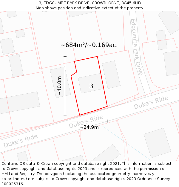 3, EDGCUMBE PARK DRIVE, CROWTHORNE, RG45 6HB: Plot and title map