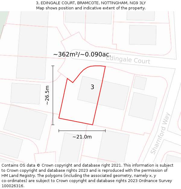 3, EDINGALE COURT, BRAMCOTE, NOTTINGHAM, NG9 3LY: Plot and title map