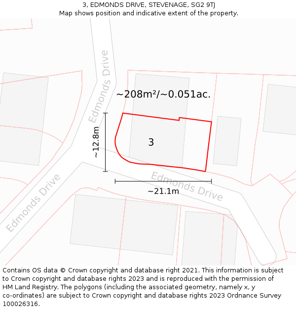 3, EDMONDS DRIVE, STEVENAGE, SG2 9TJ: Plot and title map