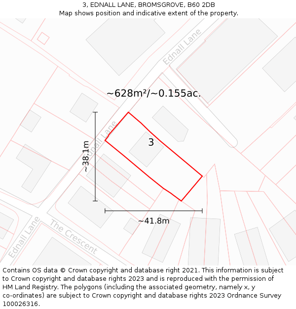 3, EDNALL LANE, BROMSGROVE, B60 2DB: Plot and title map